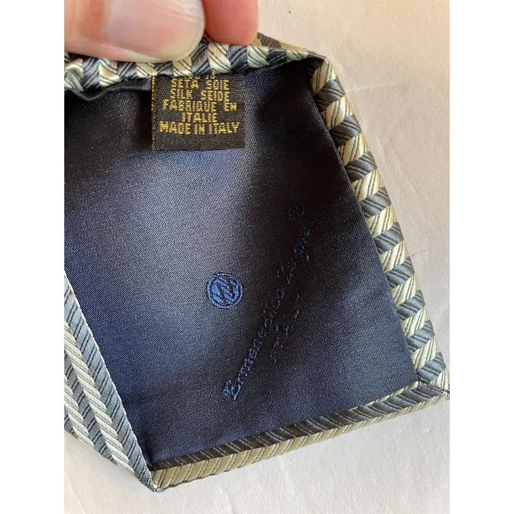 Ermenegildo Zegna  Silk Silver Blue  Tie  58” X 3 & 6/8 Striped - Picture 13 of 15